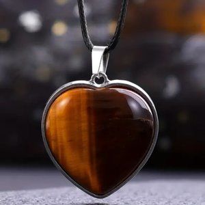 Tiger Eye Natural Gemstone Love Heart Pendant Necklace Gemstone Pendant